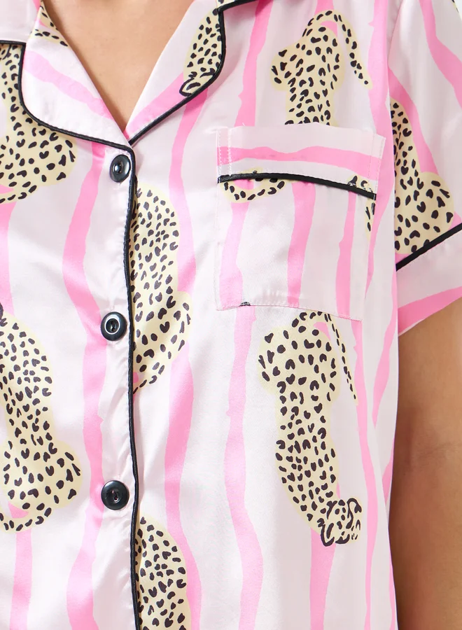 تايك تو طقم بيجاما وقميص بأكمام قصيرة وطبعة جرافيك